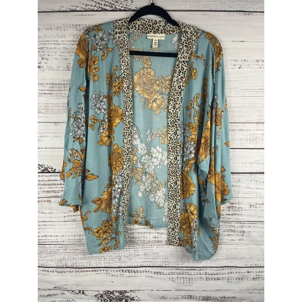 Andersen & Lauth Kimono Womens One Size Floral Open Cardigan Boho Chic Lightweig - Picture 5 of 8